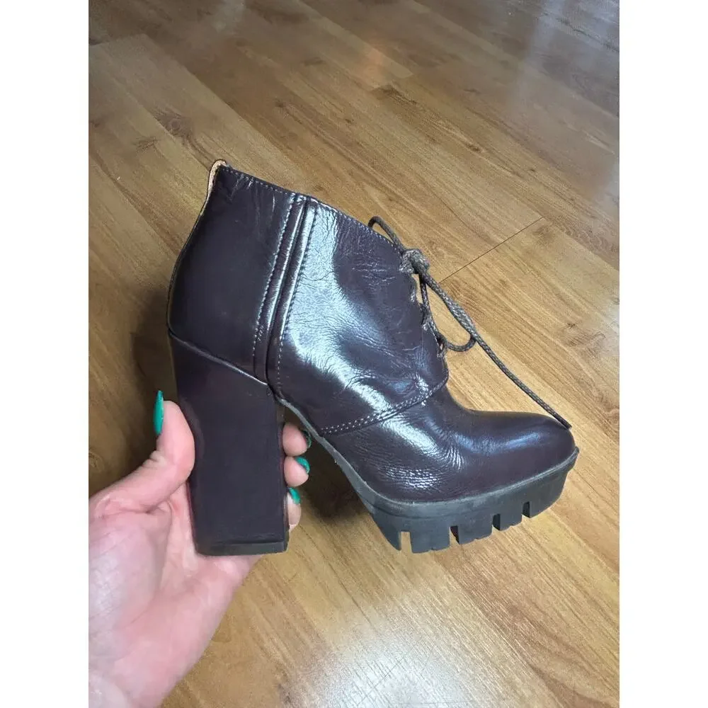 Alberto Fermani Italian Leather Lace-Up Bootie Plum Brown Victorian EU 35/ US 5